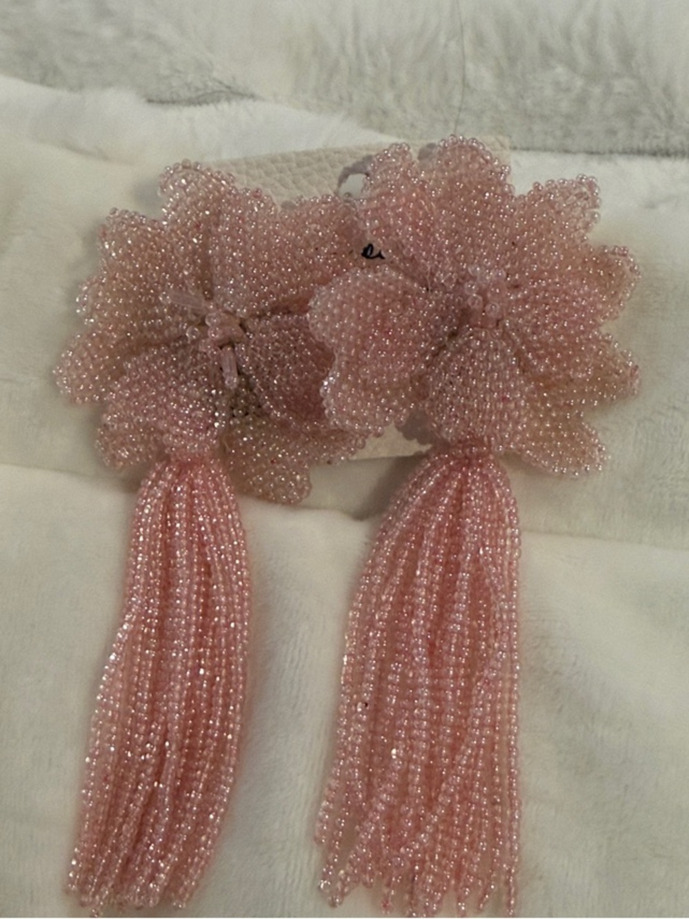 NWT Free People Beaded Flower Tassel Earrings in Dusty Pink